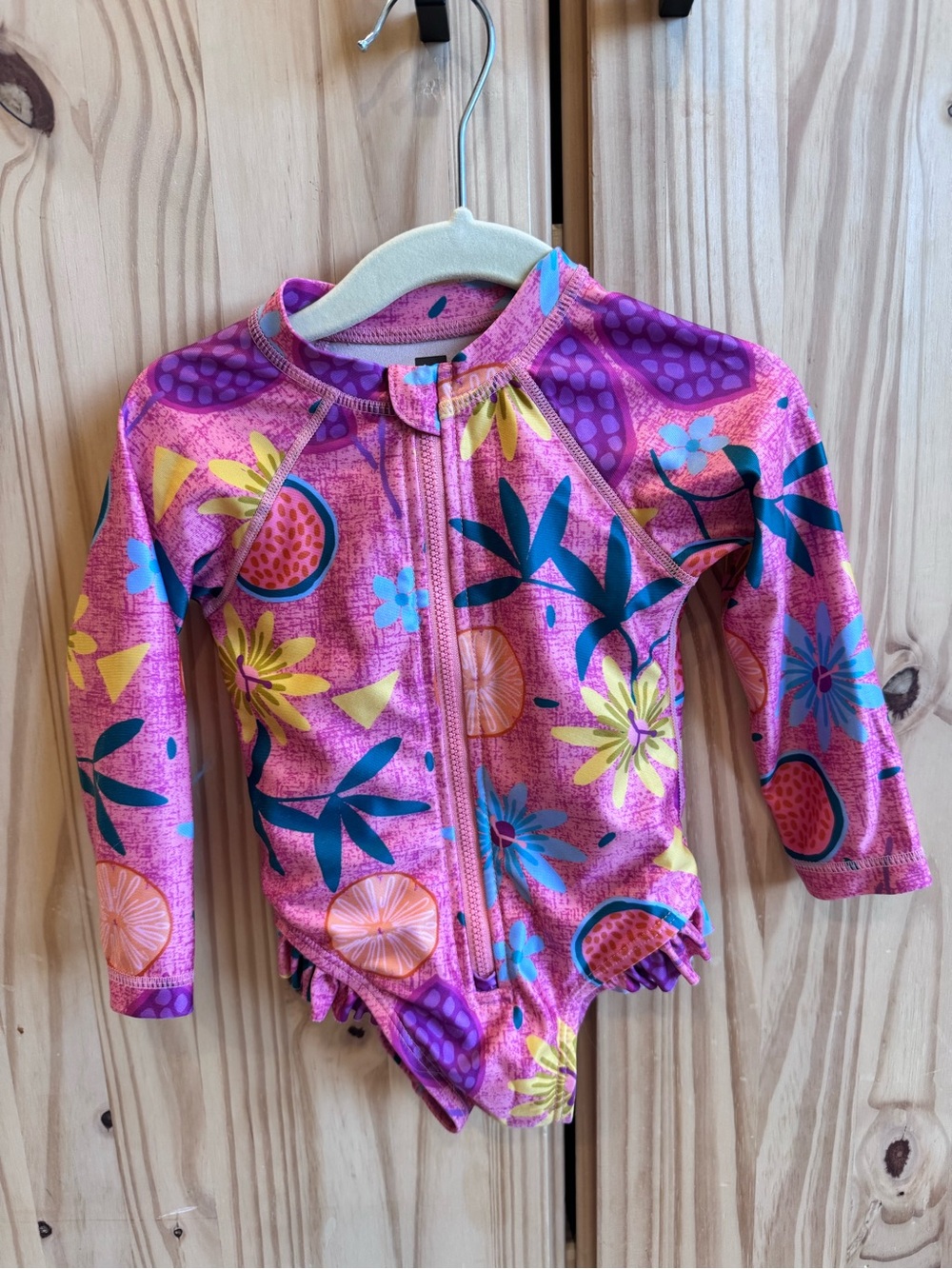 Tea Collection Pink Floral & Citrus Zip Rashguard